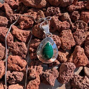 Native American Malachite Pendant with SS chain